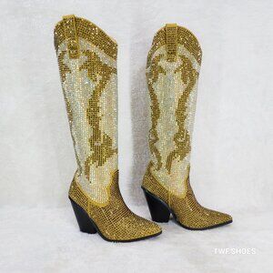 Martina Gold Rhinestones Country Western Glamour Cowgirl Boots